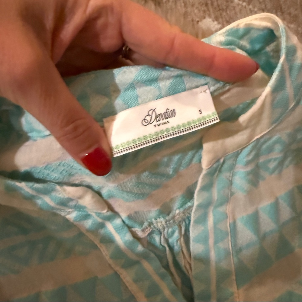 Devotion TWINS Ella Aqua Blue & White Long Sleeve Dress - Size Small - Picture 8 of 14